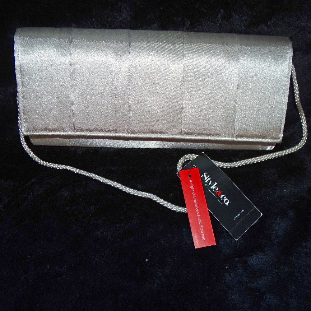 Style & Co Silver Gray Satin Evening Purse/ Clutch NWT